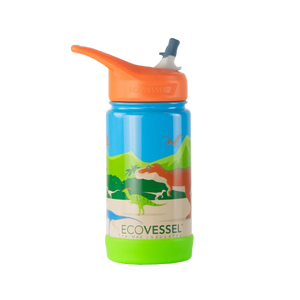 Ecovessel Frost Kids Insulated Water Bottle With Flip Straw 12 Oz - Dinosaur