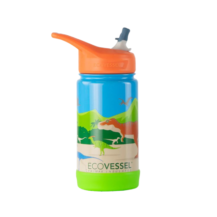 Ecovessel Frost Kids Insulated Water Bottle With Flip Straw 12 Oz - Dinosaur