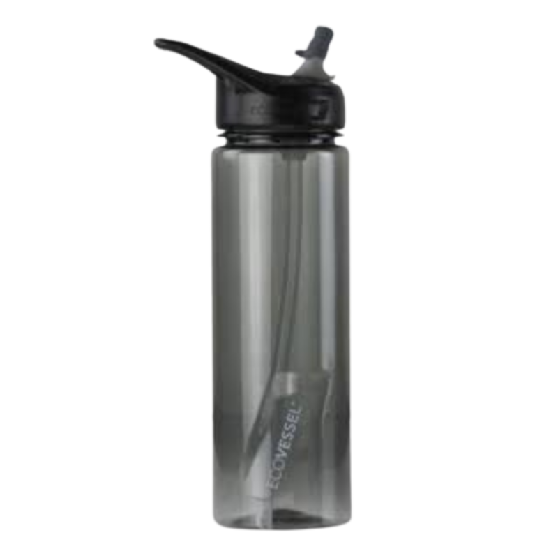 Ecovessel Wave Itritan Plastic Bottle With Flip Straw Lid 24 Oz - Black Shadow